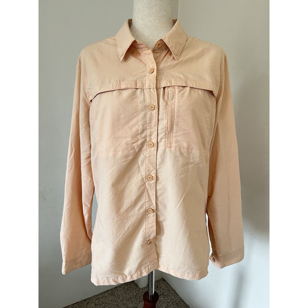 LL Bean Shirt Womens Sz L Coral Button Down Nylon Blend Outdoors